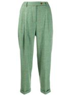 Brag-wette Checked Straight Trousers - Green