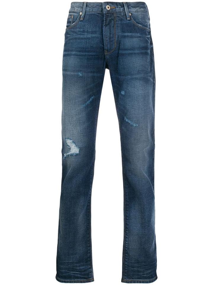 Emporio Armani Ripped Slim-fit Jeans - Blue