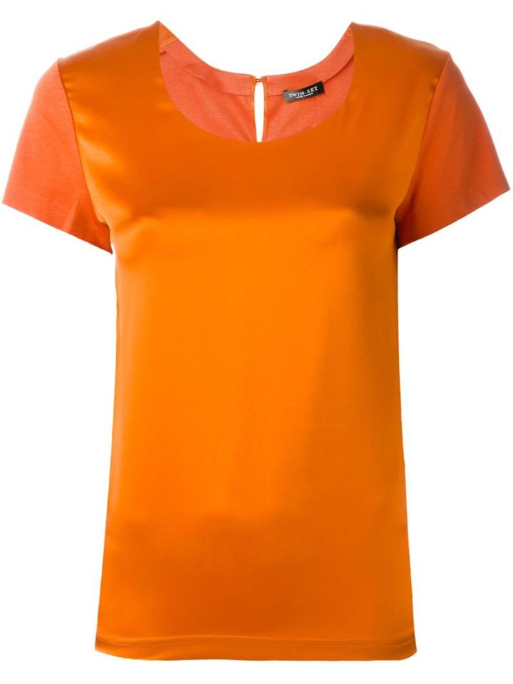 Twin-set Round Neck Plain Top, Women's, Size: S, Yellow/orange, Silk/spandex/elastane/cotton