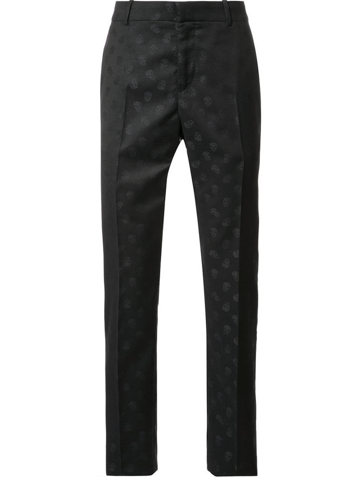 Alexander Mcqueen Skull Jacquard Trousers, Men's, Size: 52, Black, Wool/polyester