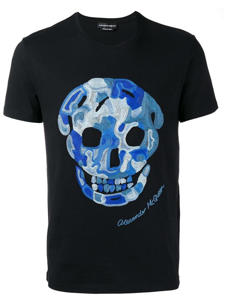 Alexander Mcqueen Embroidered Skull T-shirt, Men's, Size: Xs, Black, Cotton/viscose