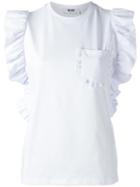 Msgm Frill Detail Sleeveless Top, Women's, Size: Small, White, Cotton