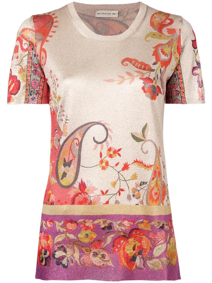 Etro Paisley Print Lurex Knit Top - Neutrals