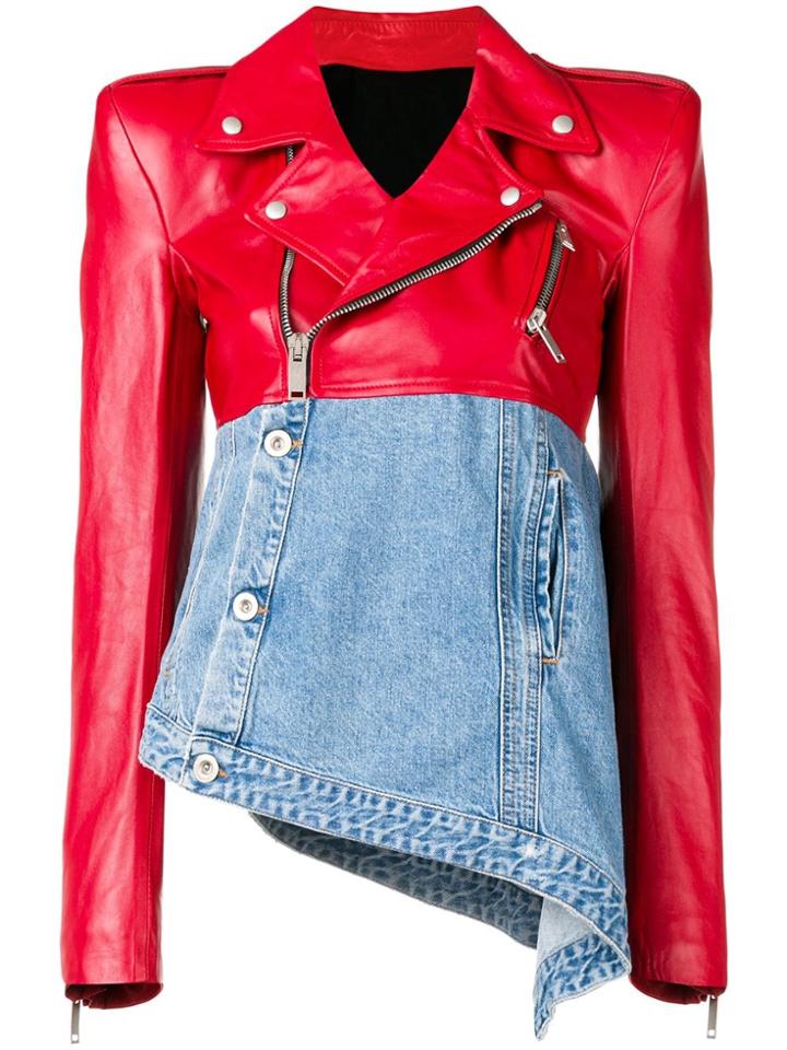 Unravel Project Panelled Asymmetric Biker Jacket - Red
