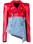Unravel Project Panelled Asymmetric Biker Jacket - Red