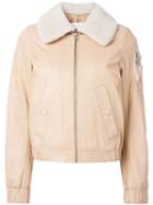 See By Chloé Shearling Collar Aviator Jacket, Women's, Size: 42, Nude/neutrals, Cotton/polyester/sheep Skin/shearling/lamb Skin