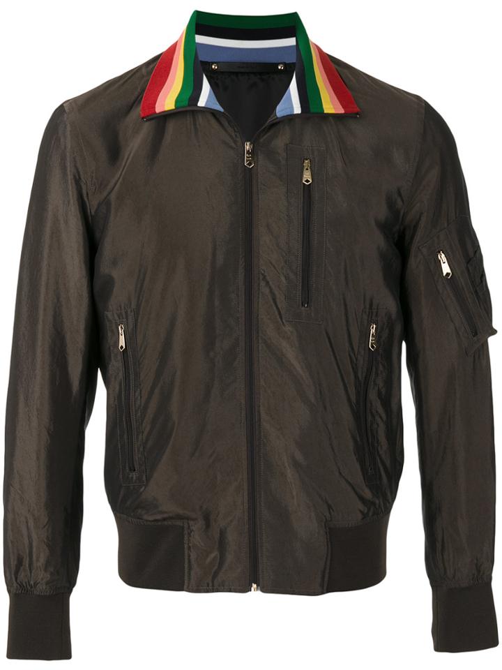 Paul Smith Contrast Collar Bomber Jacket - Brown