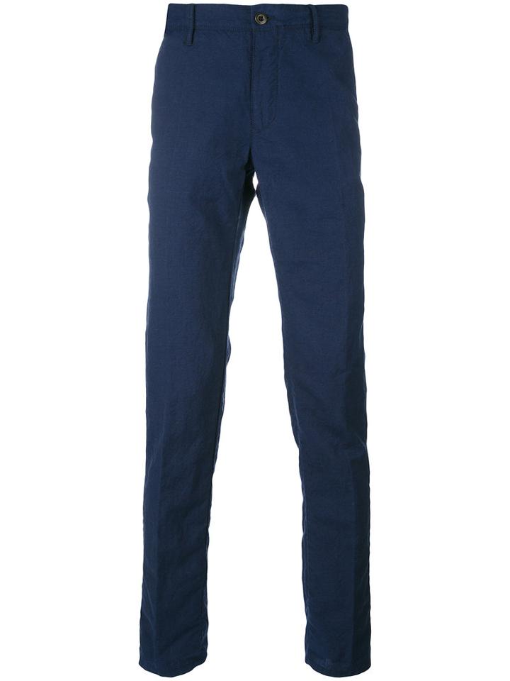 Incotex - Wrinkled Slim Trousers - Men - Linen/flax/wool - 33, Blue, Linen/flax/wool