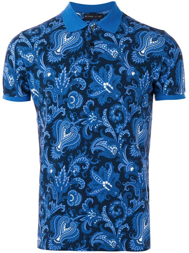 Etro - Floral Print Polo Shirt - Men - Cotton - Xl, Blue, Cotton