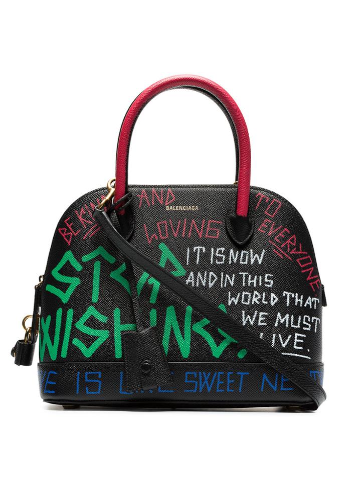 Balenciaga Multicoloured Ville Graffiti Leather Bowling Bag - Black