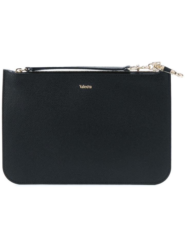 Valextra Zipped Logo Clutch Bag - Black