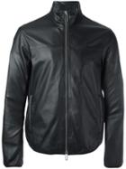 Emporio Armani Zip Up Biker Jacket, Men's, Size: Small, Black, Lamb Skin/polyester