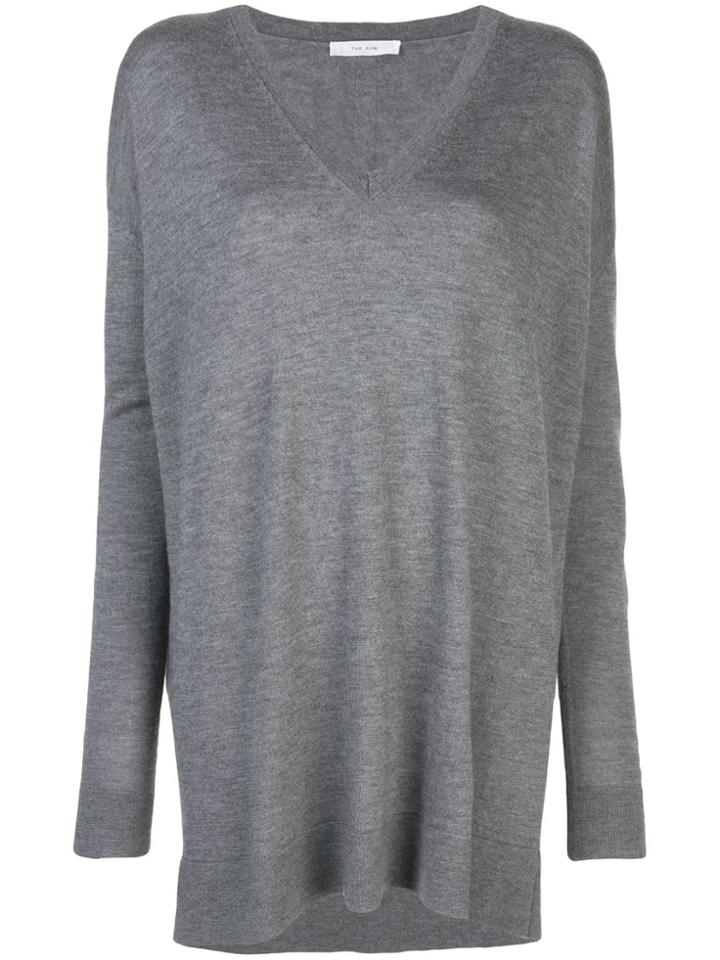 The Row Longline V-neck Knitted Top - Grey
