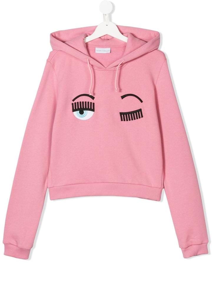 Chiara Ferragni Kids Teen Wink Embroidered Hoodie - Pink & Purple