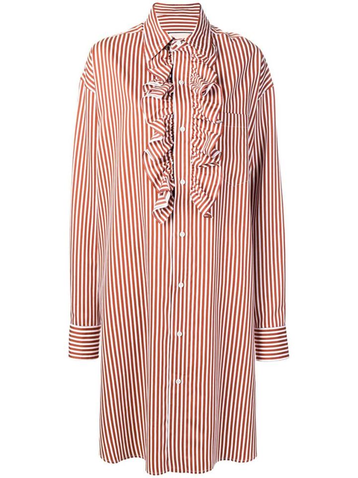 Plan C Striped Shirt Dress - Orange