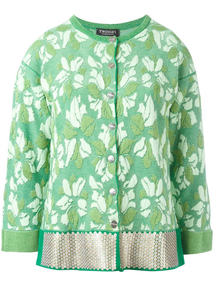 Twin-set Floral Pattern Fitted Jacket, Women's, Size: Large, Green, Viscose/cotton/polyester/polyamide