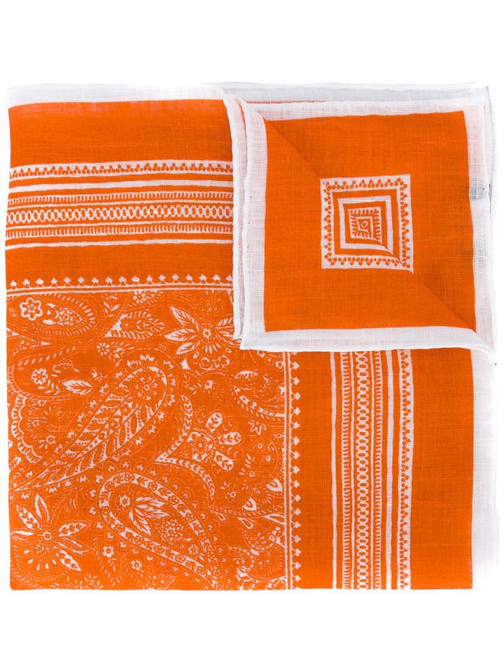 Kiton - Paisley Print Pocket Square - Men - Linen/flax - One Size, Yellow/orange, Linen/flax