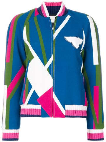 Pardens Geometric Print Bomber Jacket - Blue