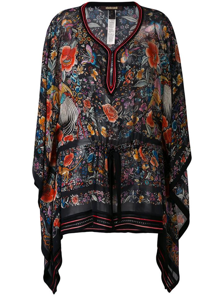 Roberto Cavalli - Floral Print Drawstring Tunic - Women - Silk/viscose - 40, Black, Silk/viscose