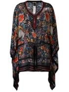 Roberto Cavalli - Floral Print Drawstring Tunic - Women - Silk/viscose - 40, Black, Silk/viscose