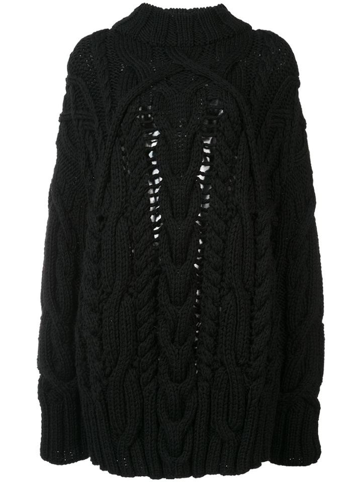 Vera Wang Fisherman Knit Pullover - Black