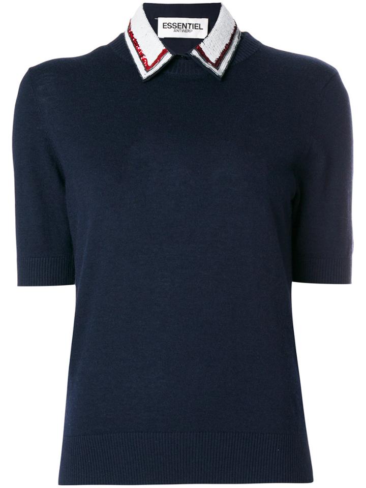 Essentiel Antwerp Contrast Collar Knitted Top - Black