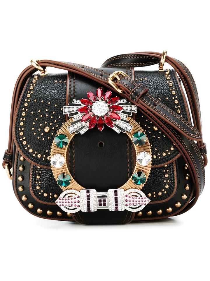Miu Miu Embellished Shoulder Bag, Women's, Black, Calf Leather/metal (other)/glass
