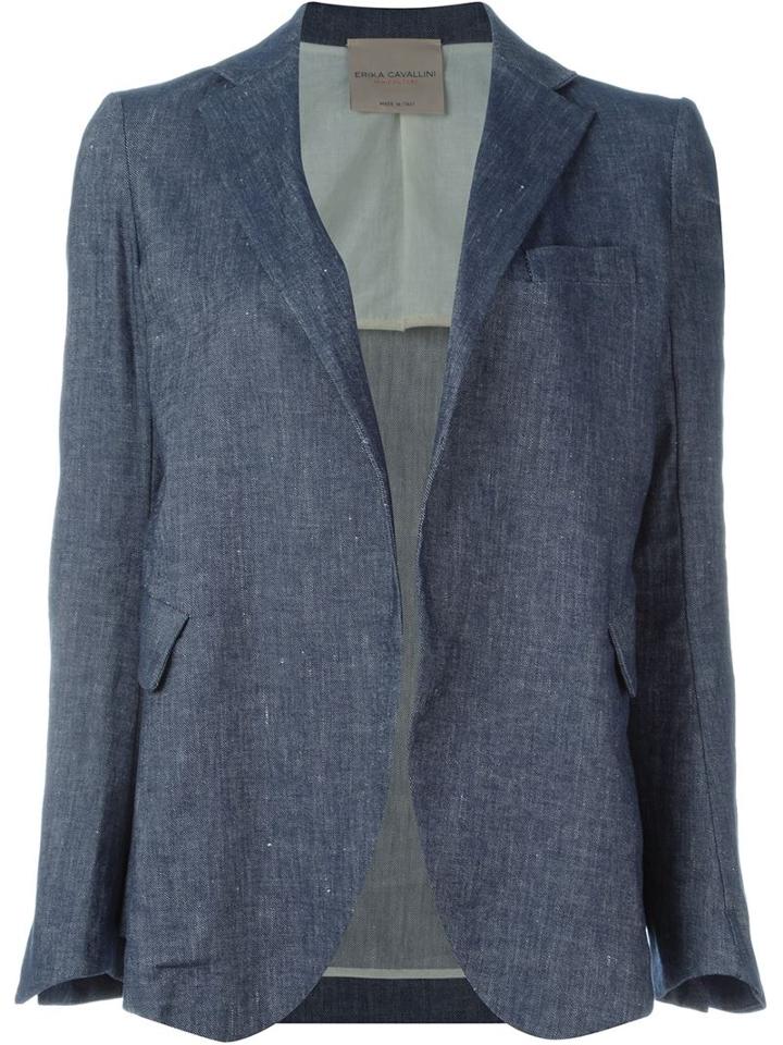 Erika Cavallini Open Front Blazer, Women's, Size: 44, Blue, Linen/flax/cotton/spandex/elastane