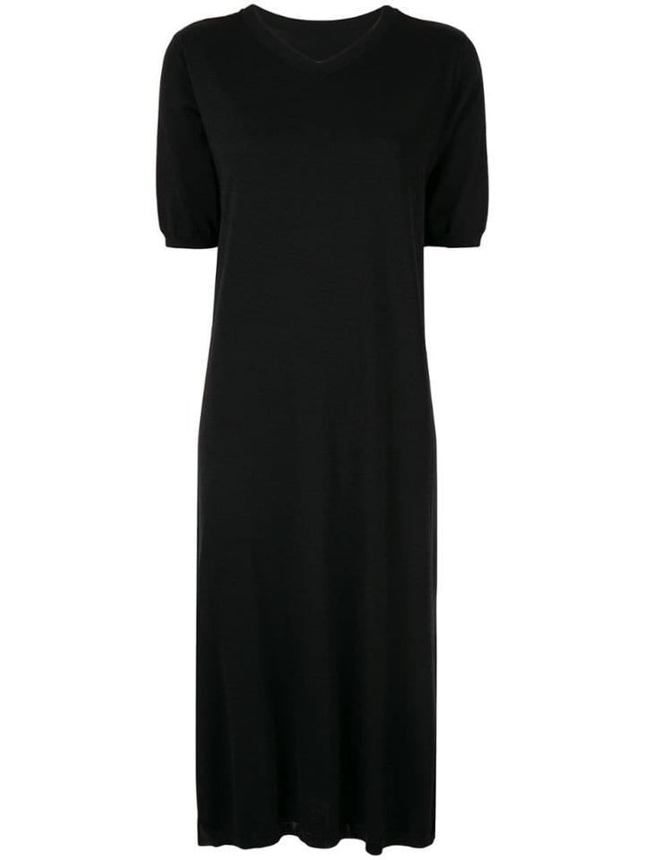 Knott V-neck T-shirt Dress - Black