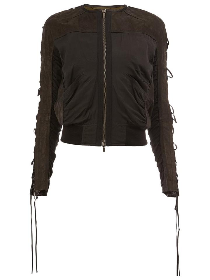 Haider Ackermann Lace Sleeve Bomber Jacket, Women's, Size: 40, Black, Cotton/leather/rayon