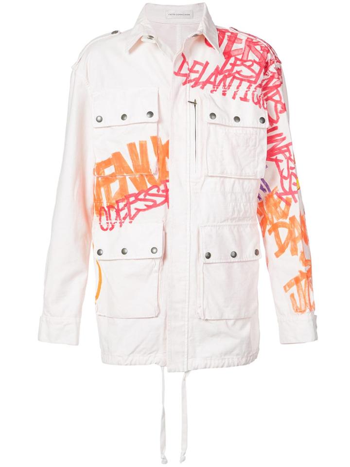 Faith Connexion Graffiti Print Military Jacket - Pink