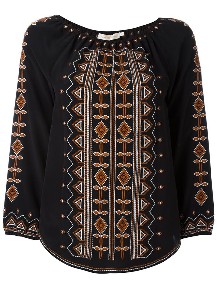 Tory Burch Embroidered Tunic, Women's, Size: 4, Black, Silk/polyester