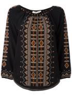 Tory Burch Embroidered Tunic, Women's, Size: 4, Black, Silk/polyester