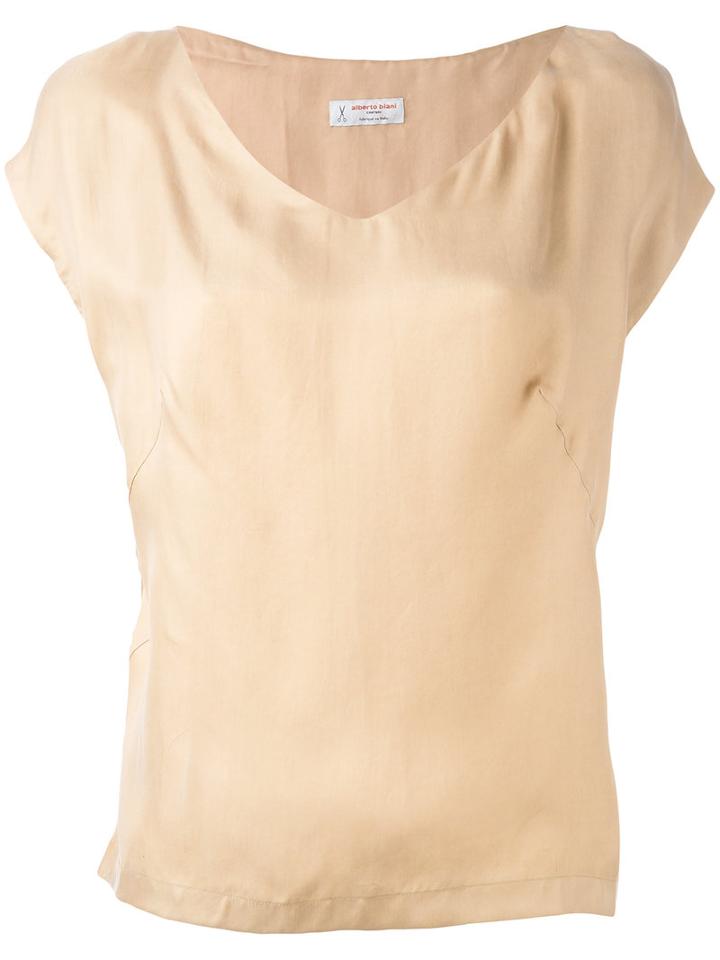 Alberto Biani - V-neck Blouse - Women - Cupro - 46, Nude/neutrals, Cupro