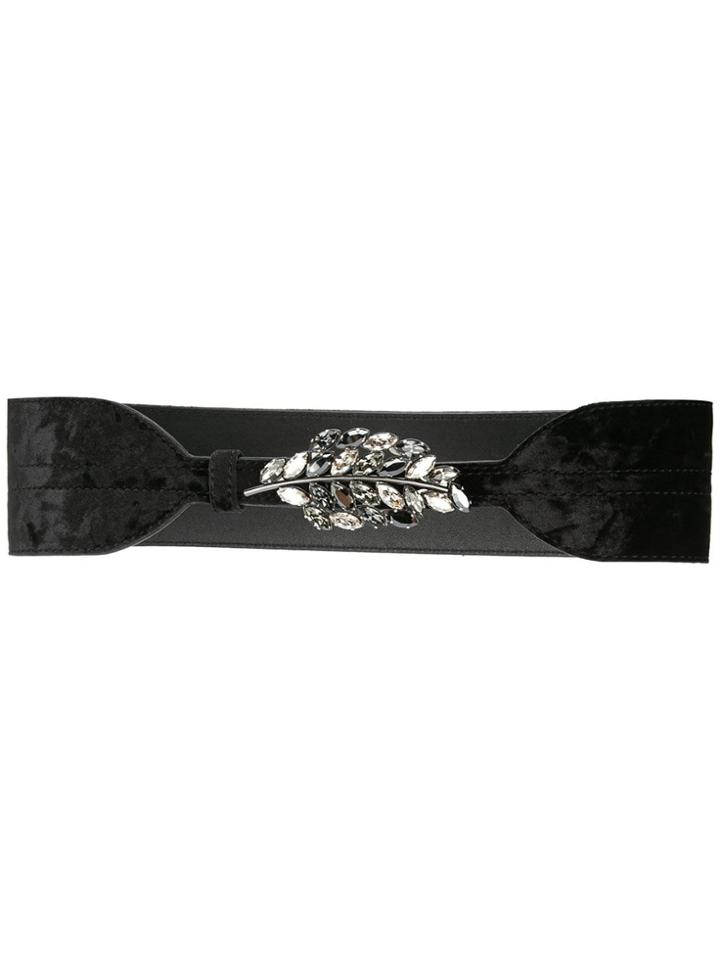 Kate Cate Embellished Leaf Belt - Black
