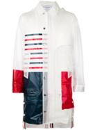 Thom Browne Striped Raincoat, Men's, Size: 00, White, Polyurethane