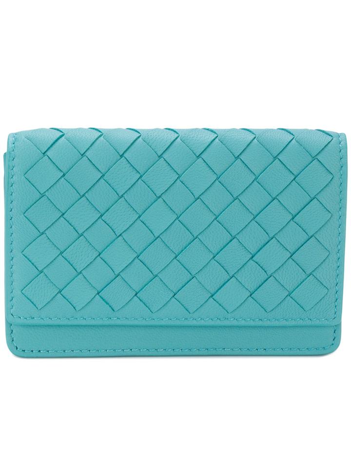 Bottega Veneta Aqua Intrecciato Nappa Card Case - Blue