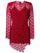 Self-portrait Sheer Asymmetric Dress, Women's, Size: 10, Red, Polyester/spandex/elastane