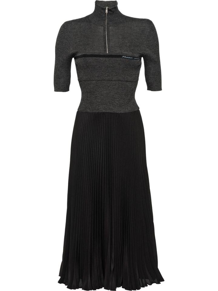 Prada Fitted Knit Pleated Dress - Grey