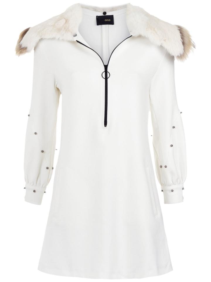 Andrea Bogosian Fur Collar Dress - White