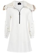 Andrea Bogosian Fur Collar Dress - White