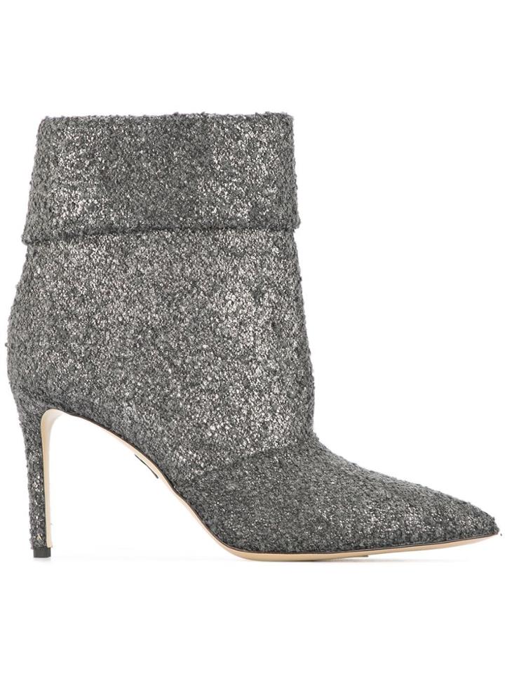 Paul Andrew Pointed Toe Glitter Boots - Grey