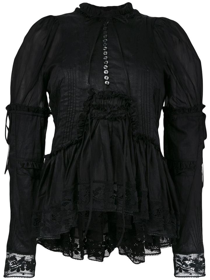 Dsquared2 Ruffle Trim Lace Blouse - Black