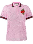 Gucci - Lace Polo Shirt - Women - Cotton/polyamide/viscose - L, Pink/purple, Cotton/polyamide/viscose