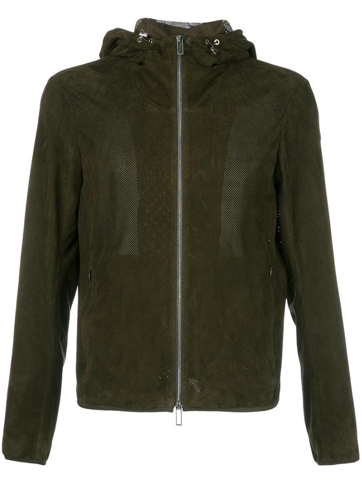 Emporio Armani Perforated Hooded Jacket, Men's, Size: Xl, Green, Polyester/goat Suede