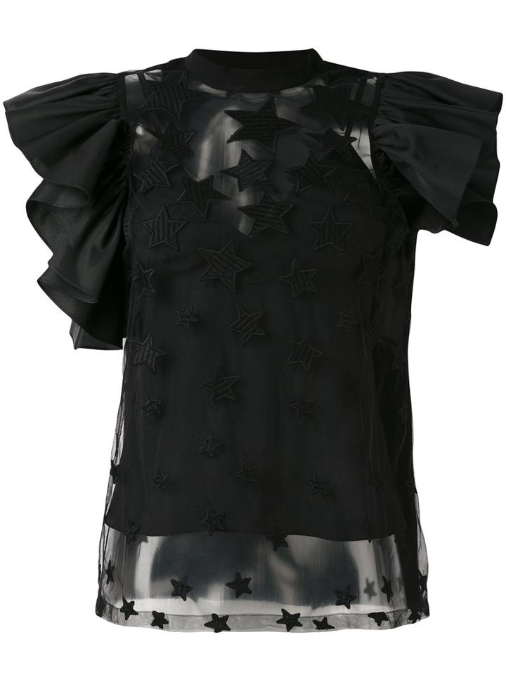 Elie Saab - Star Ruffled Blouse - Women - Silk/cotton/polyamide/rayon - 36, Black, Silk/cotton/polyamide/rayon