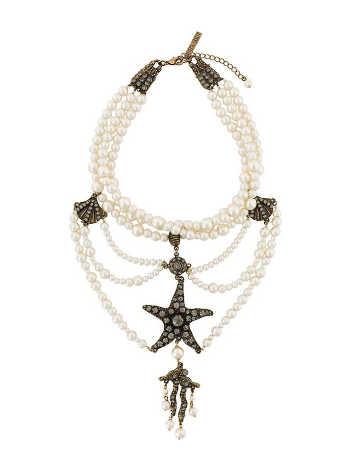 Alberta Ferretti Starfish Pendant Layered Necklace, Women's, White