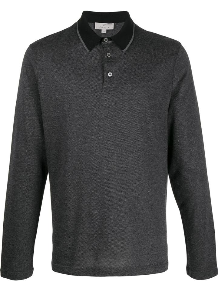 Canali Contrast Collar Polo Shirt - Grey