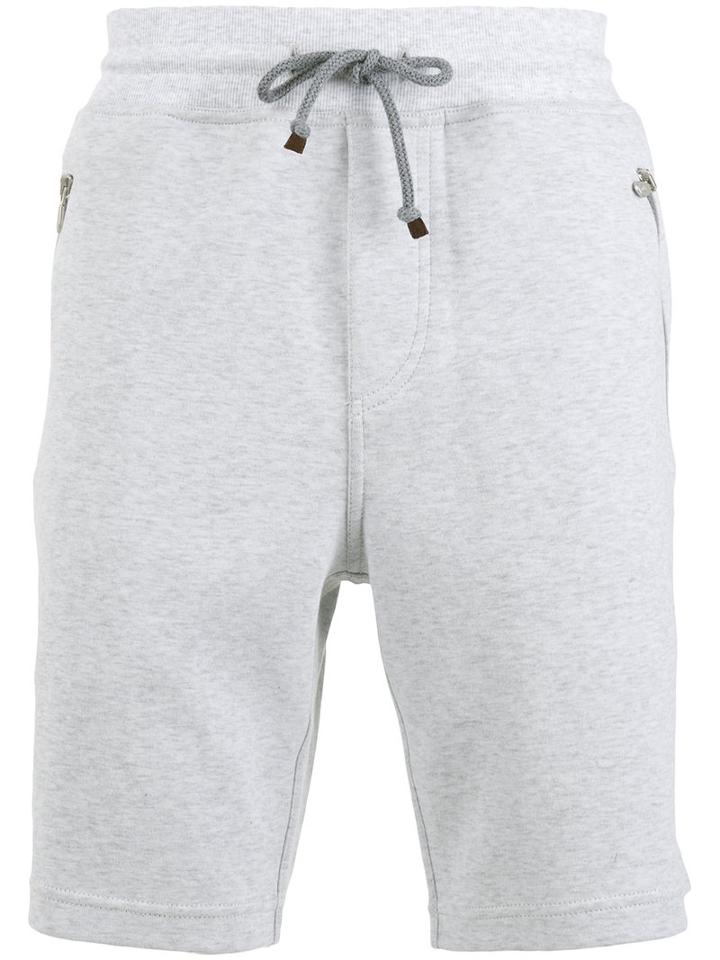 Brunello Cucinelli Drawstring Track Shorts, Men's, Size: Medium, Grey, Cotton/polyamide