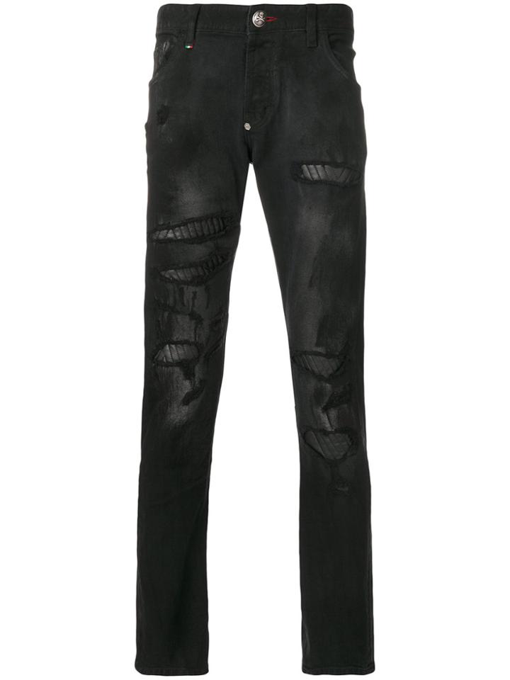 Philipp Plein Distressed Slim-fit Jeans - Black